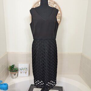 White House Black Market Black Lattice Overlay Dress - Size 10